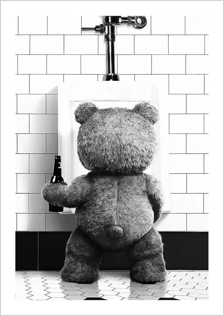 Cute Bear Canvas Print Unframed Modern Bathroom Decor