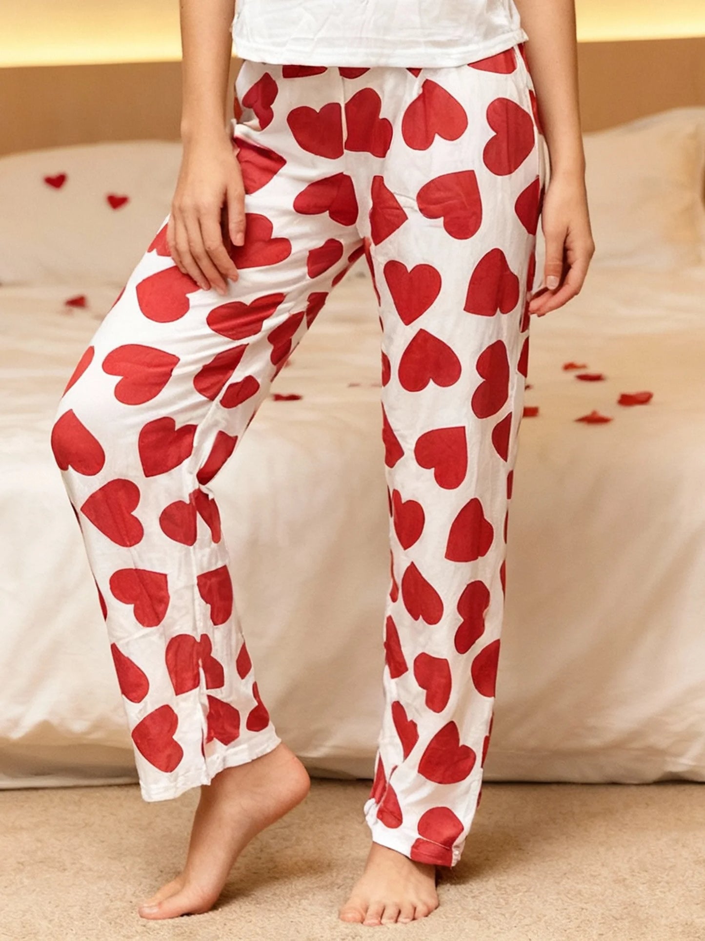 hirigin Valentine Matching Set Heart Print Tank Top and Pants