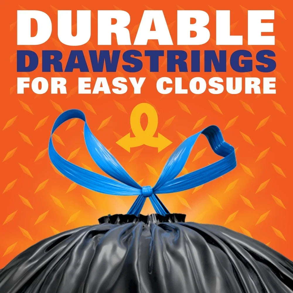 Heavy Duty Drawstring Trash Bags Unscented Puncture Resistant 40 Count