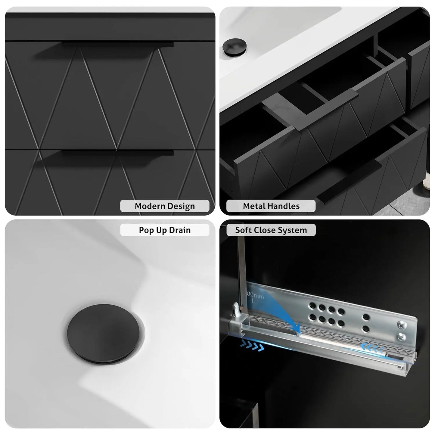 Wall-Mounted Floating Vanity Cabinet With Sink And Soft-Close Drawers