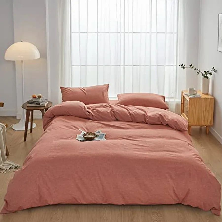 Duvet Cover Set 3 Pieces 100 Percent Washed Cotton Jacquard