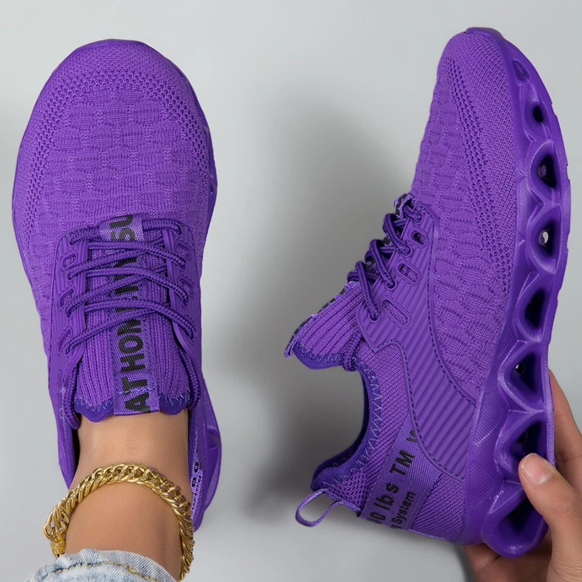 Womens Lightweight Orthopedic Lace Up Geometric Sneakers With Nylon Upper