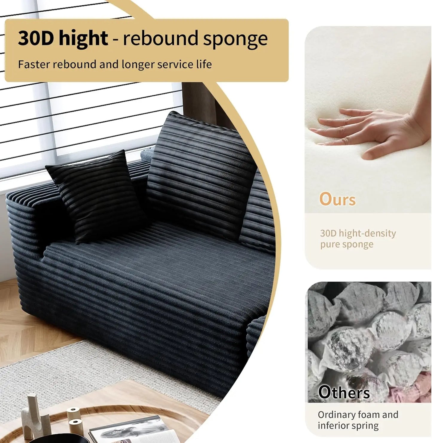 YQXH Cloud Style Corduroy Covered Sectional Sofa U Shaped