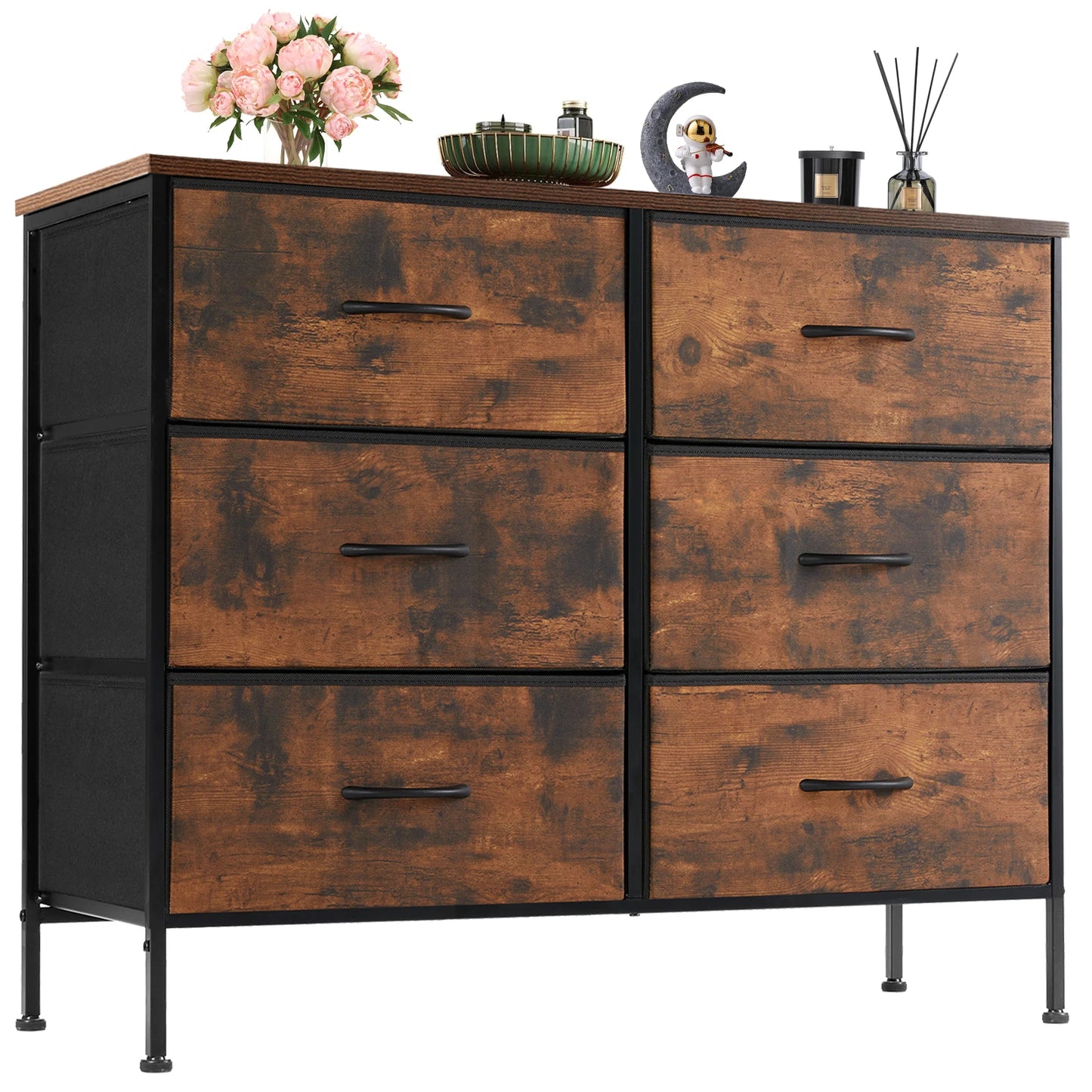 JHK Six Drawer Fabric Nightstand With Storage Cabinet Furniture