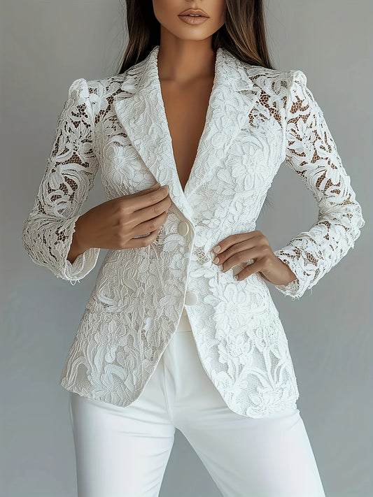 Women's Lace Trim Blazer Notch Lapel Single Breasted Machine Washable