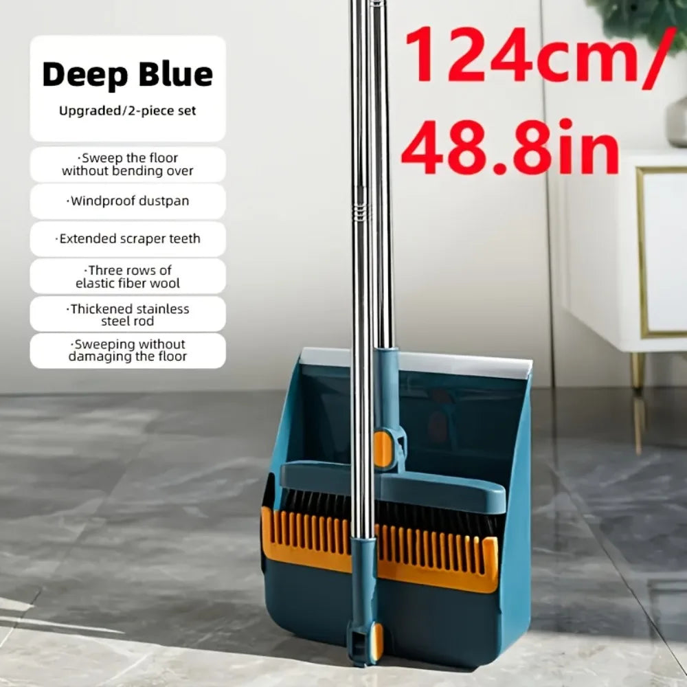 AEHOME Long Handle Broom And Dustpan Set With Comb Teeth