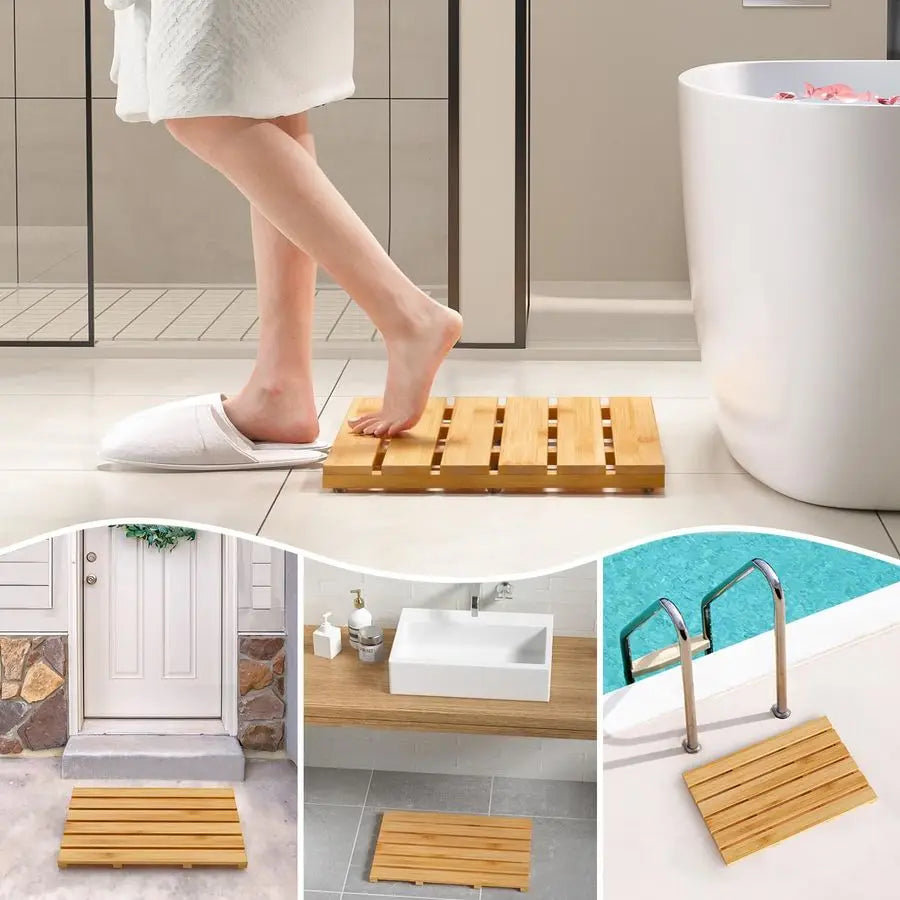 Non Slip Waterproof Bamboo Bath Mat Durable Natural