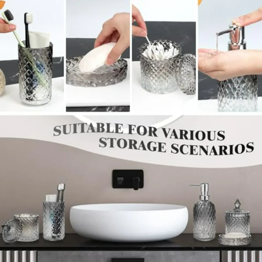 Glass Bathroom Accessories Set 5 Piece With Durable Modern Design