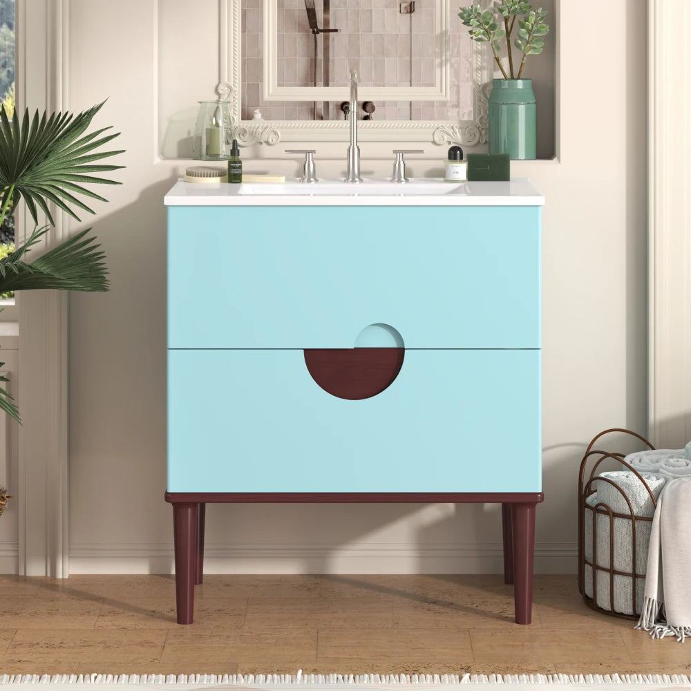 Modern Bathroom Vanity Cabinet With Ceramic Sink Solid Wood