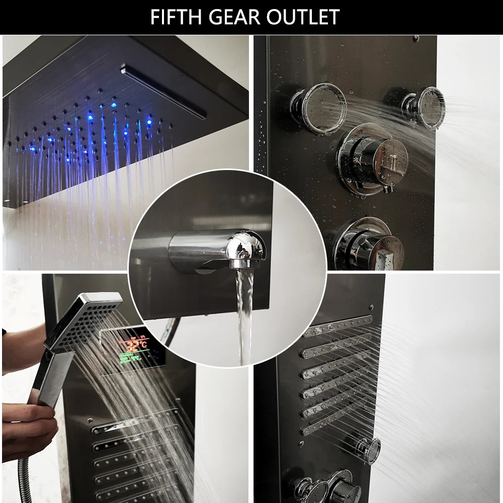 MEKKHALA LED Rainfall Shower Column With Body Jets Digital Display
