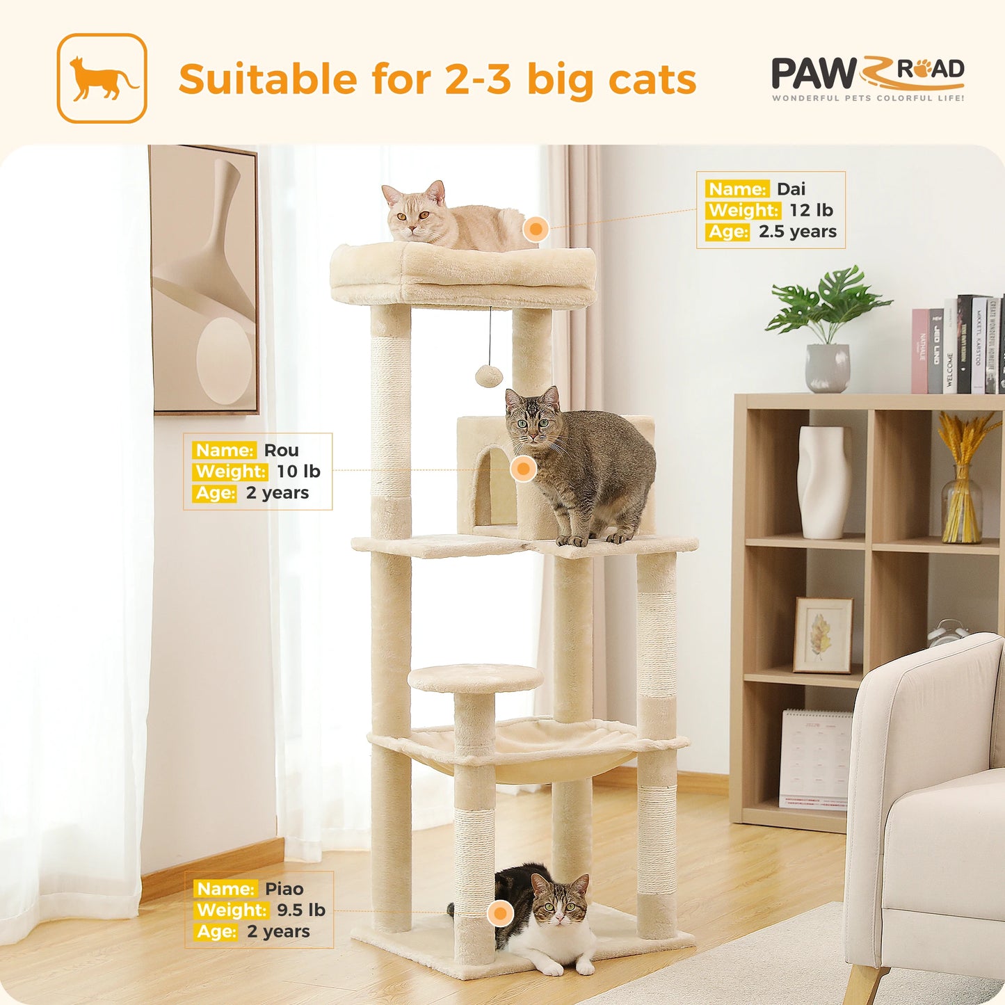PAWZ Road Five Level Cat Tower For Large Cats Hammock