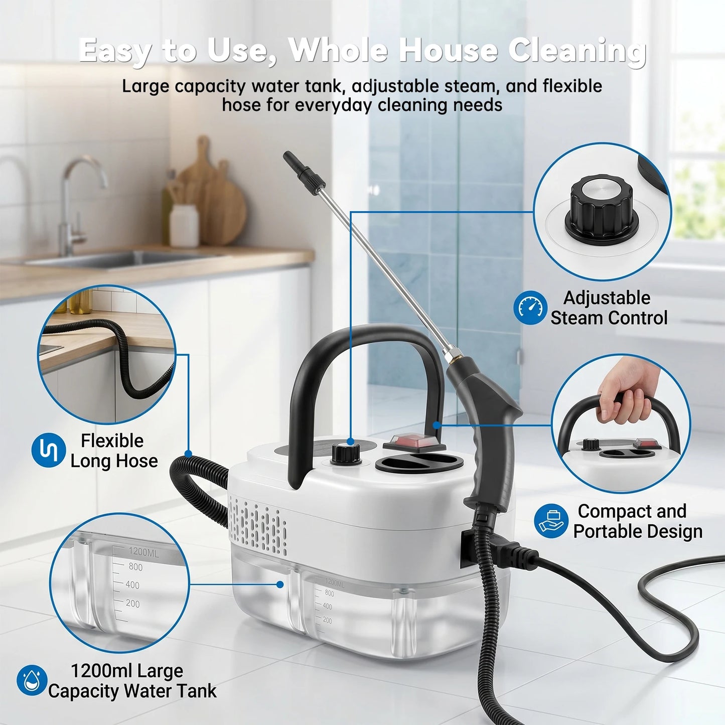 2500W 110V High Temperature Steam Cleaner Portable Handheld With Accessories
