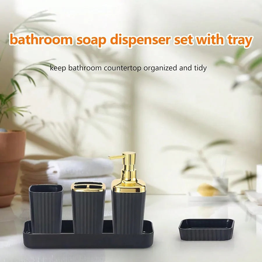 9 Piece Bathroom Set Including Toothbrush Holder And Lotion Dispenser