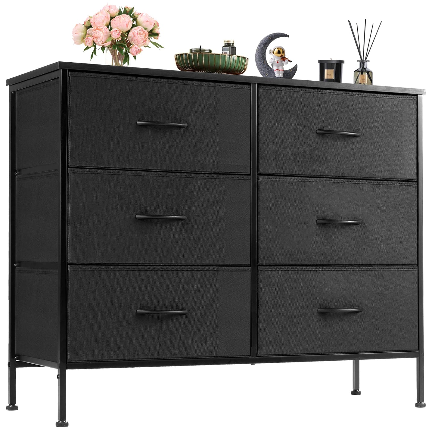 JHK Six Drawer Fabric Nightstand With Storage Cabinet Furniture