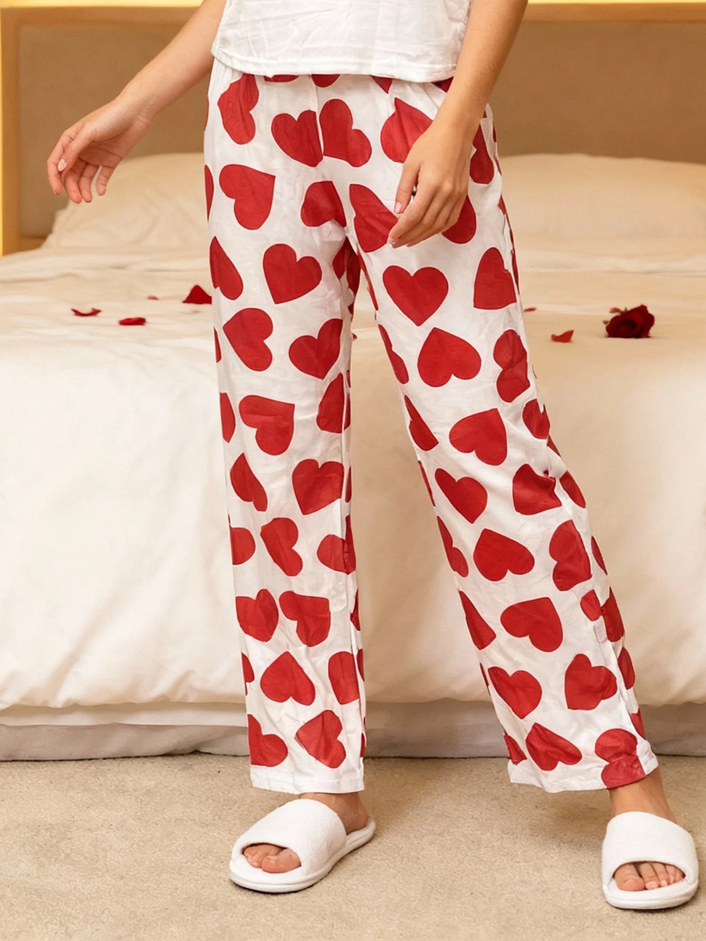 hirigin Valentine Matching Set Heart Print Tank Top and Pants