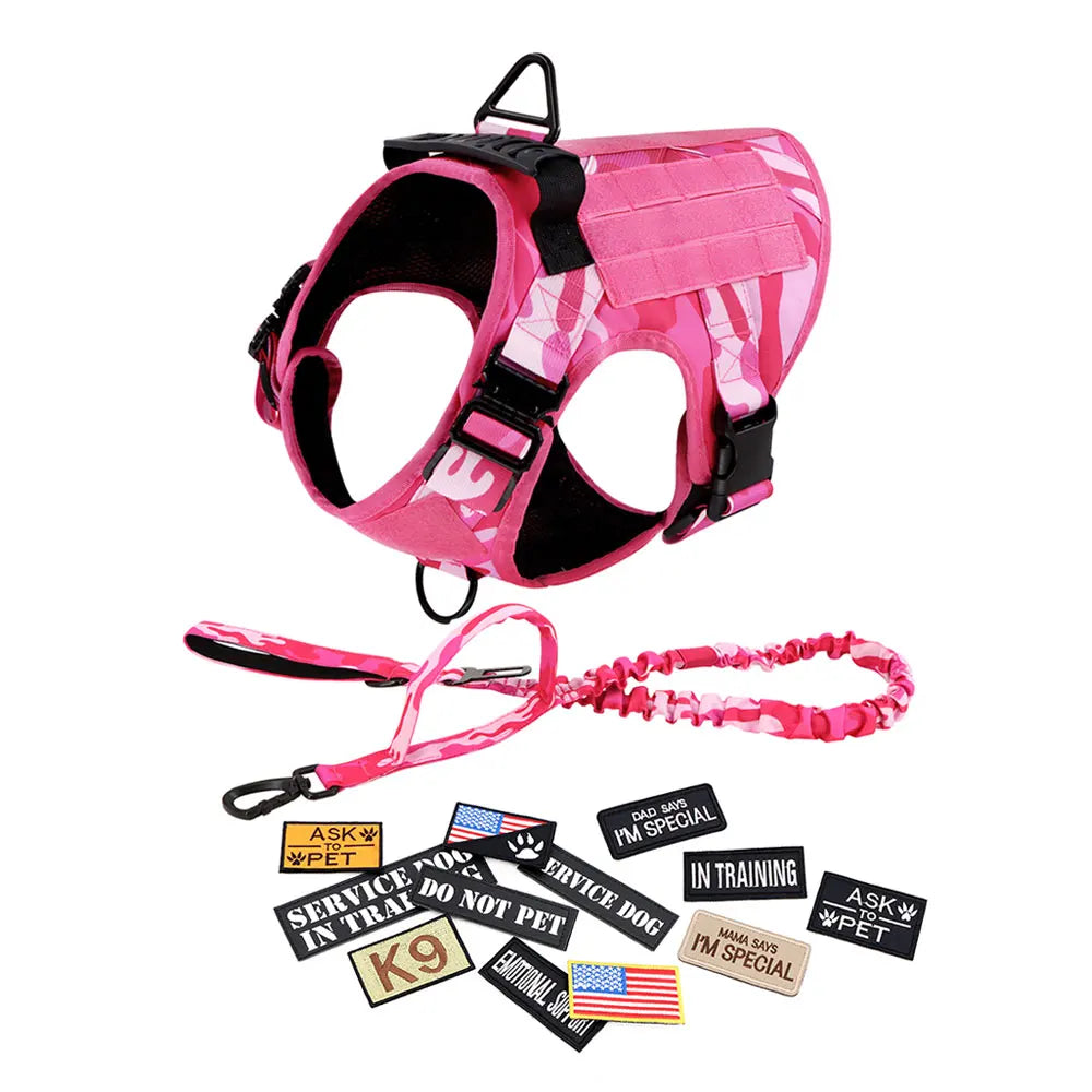 Military Pink Camouflage Dog Harness w/ Leash