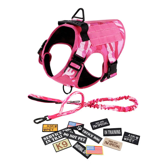 Military Pink Camouflage Dog Harness w/ Leash