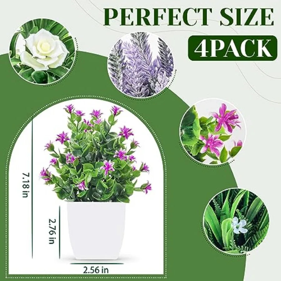 Small Artificial Potted Plants 4 Pack For Indoor Home Decor