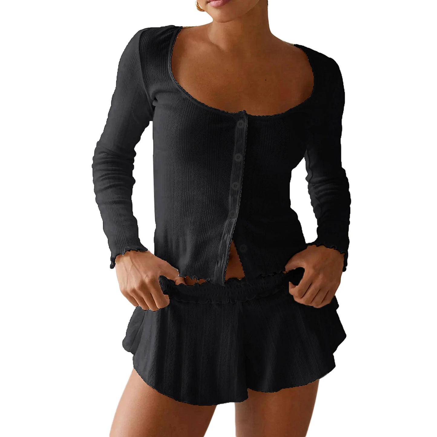 Women's Loungewear Set Long Sleeve Top With Shorts