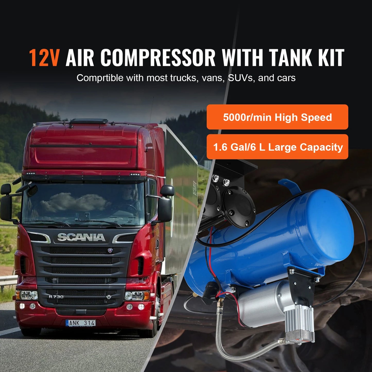 Succebuy 12V Air Compressor With Tank 120 PSI Onboard System
