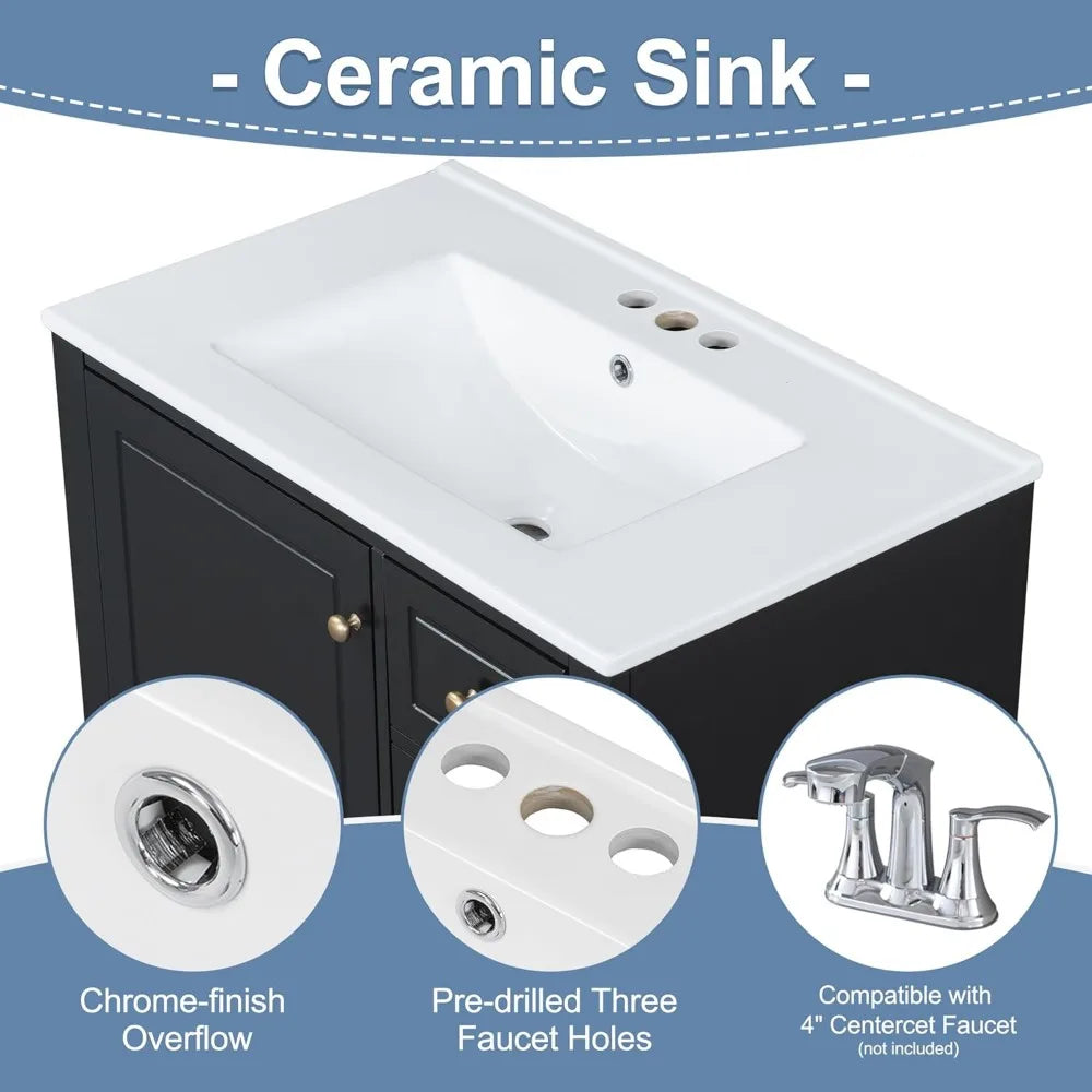 Modern Bathroom Vanity With Sink And Gold Handles Premium Quality