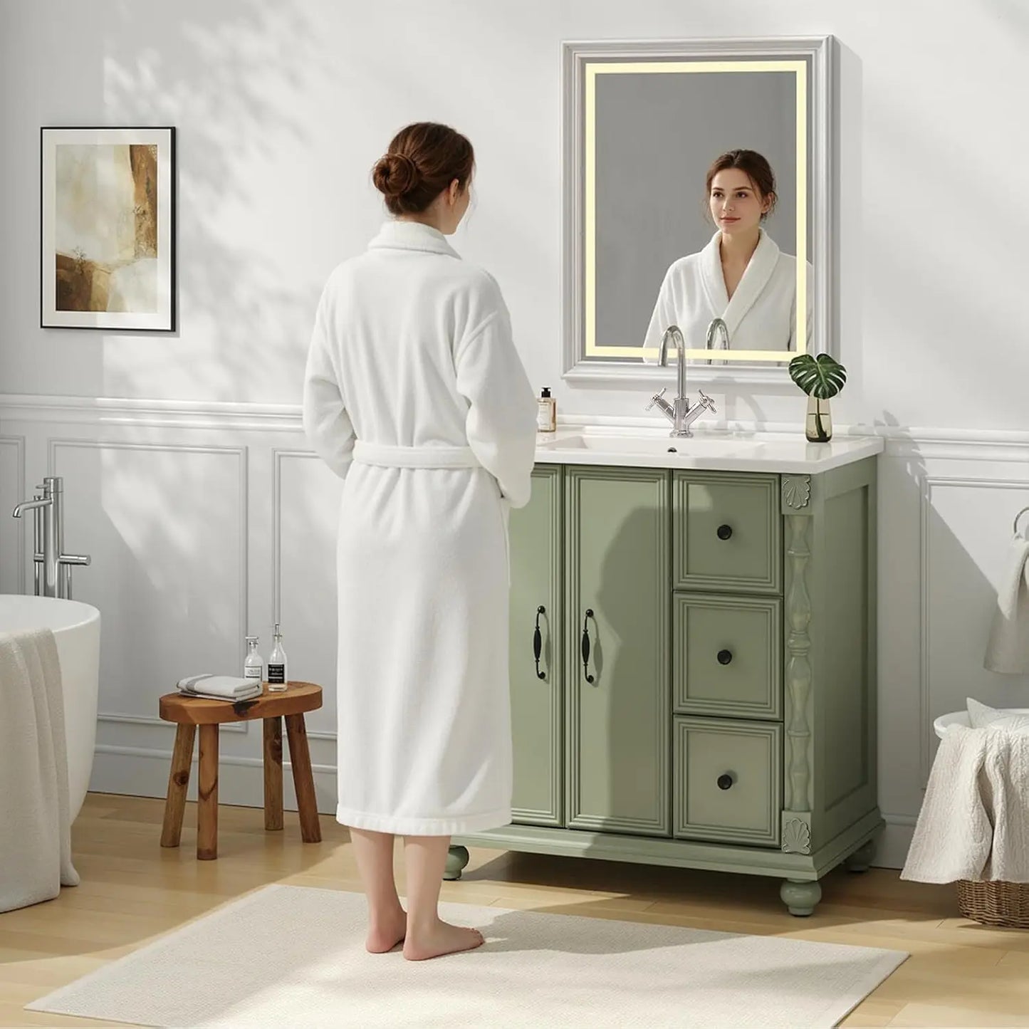 Modern Bathroom Vanity With Sink And Solid Wood Legs