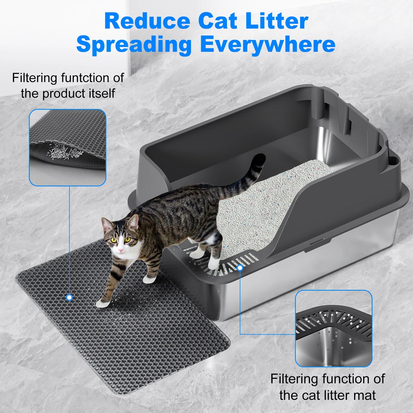 Stainless Steel Litter Box With Semi Closed Lid Splash Proof