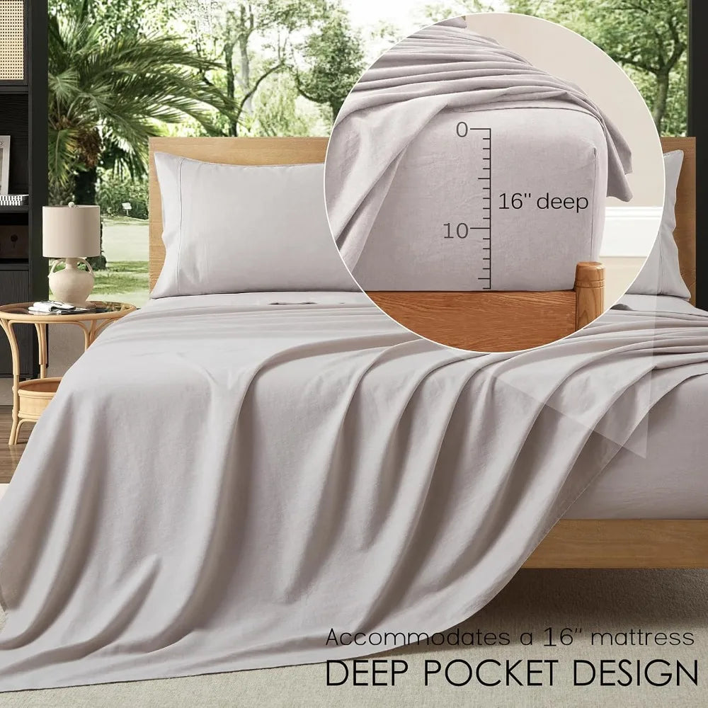 French Linen Sheet Set 4 Piece Breathable Natural Bedding