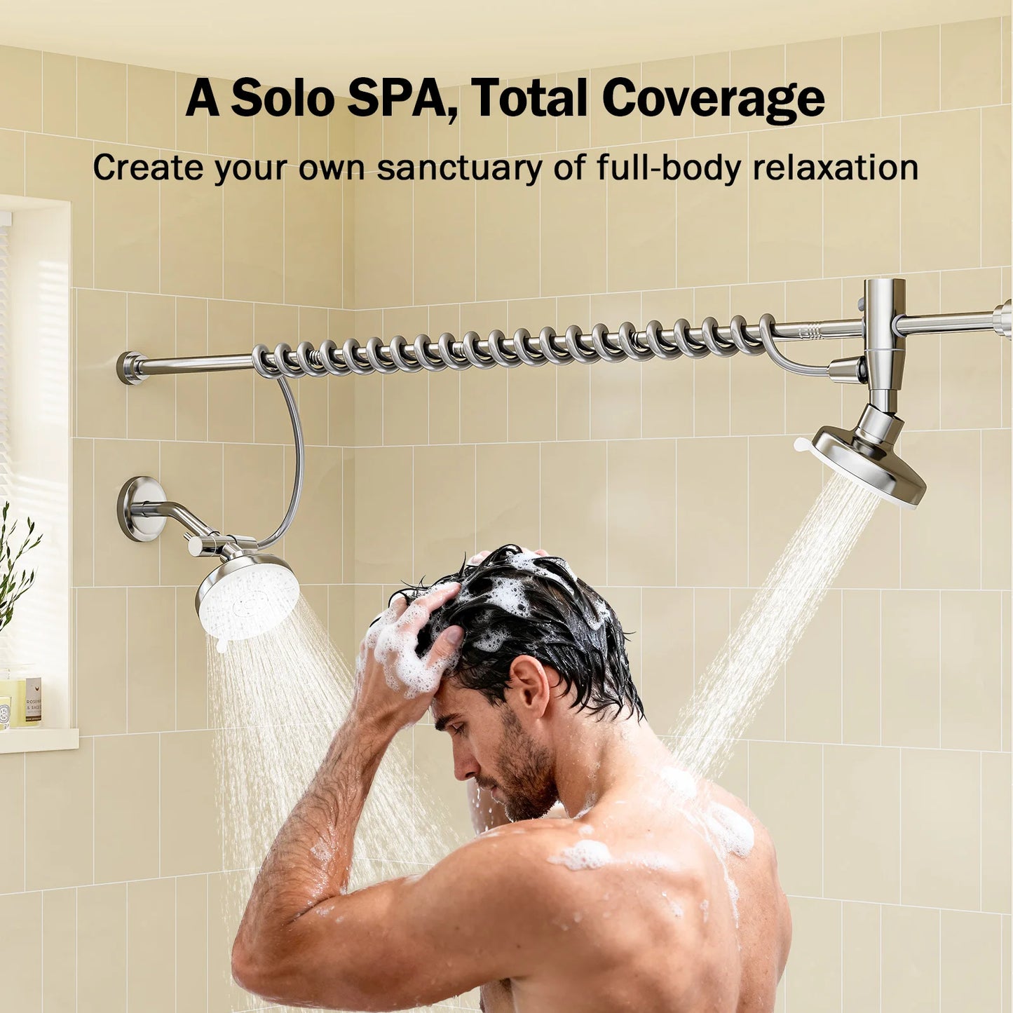 Dual Shower Head for Two With High Pressure Stainless Steel