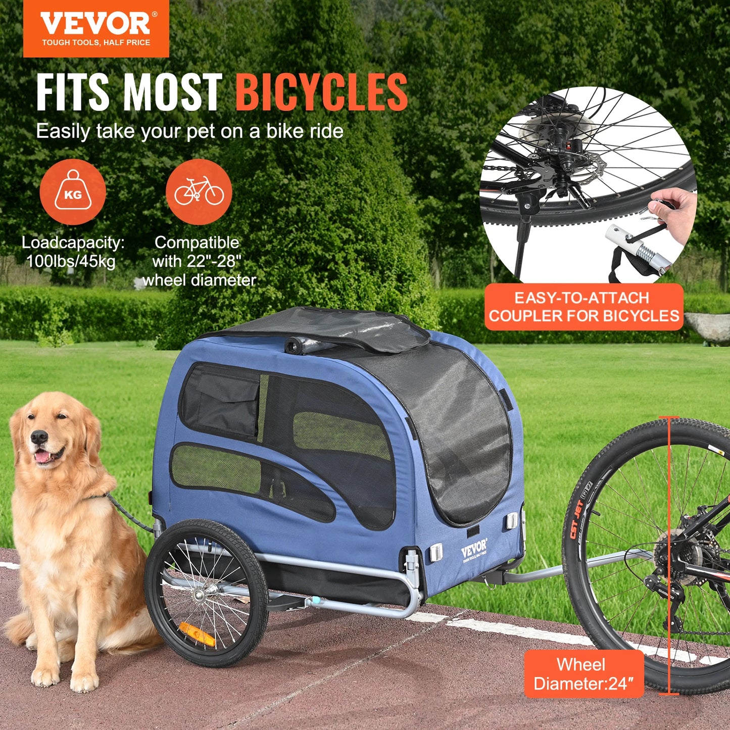 Pet Bicycle Trailer Carrier With Coupler Reflectors And Flag