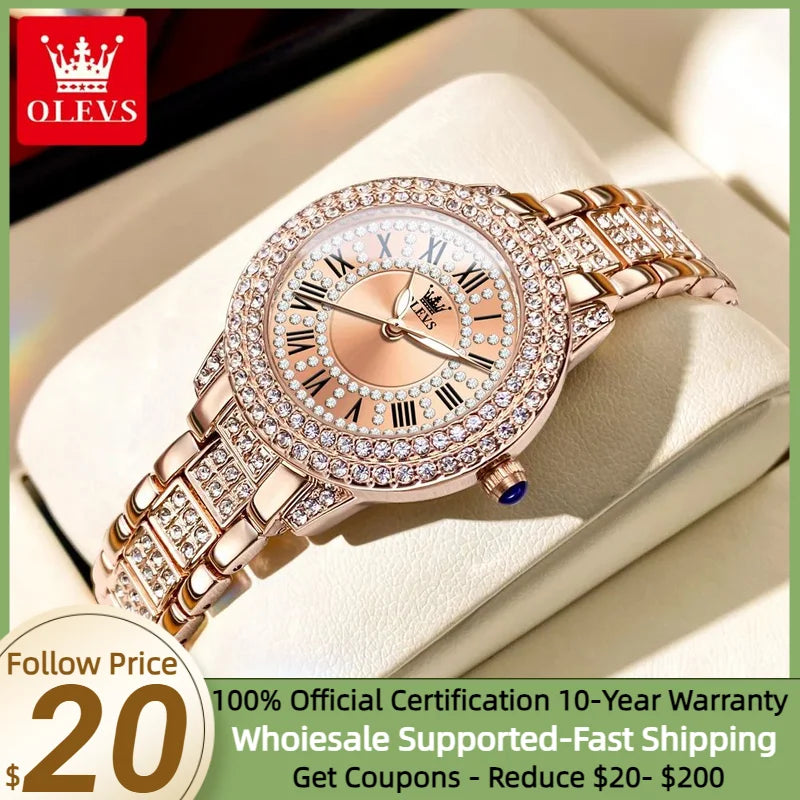 OLEVS Diamond Luxury Stainless Steel Waterproof Watch