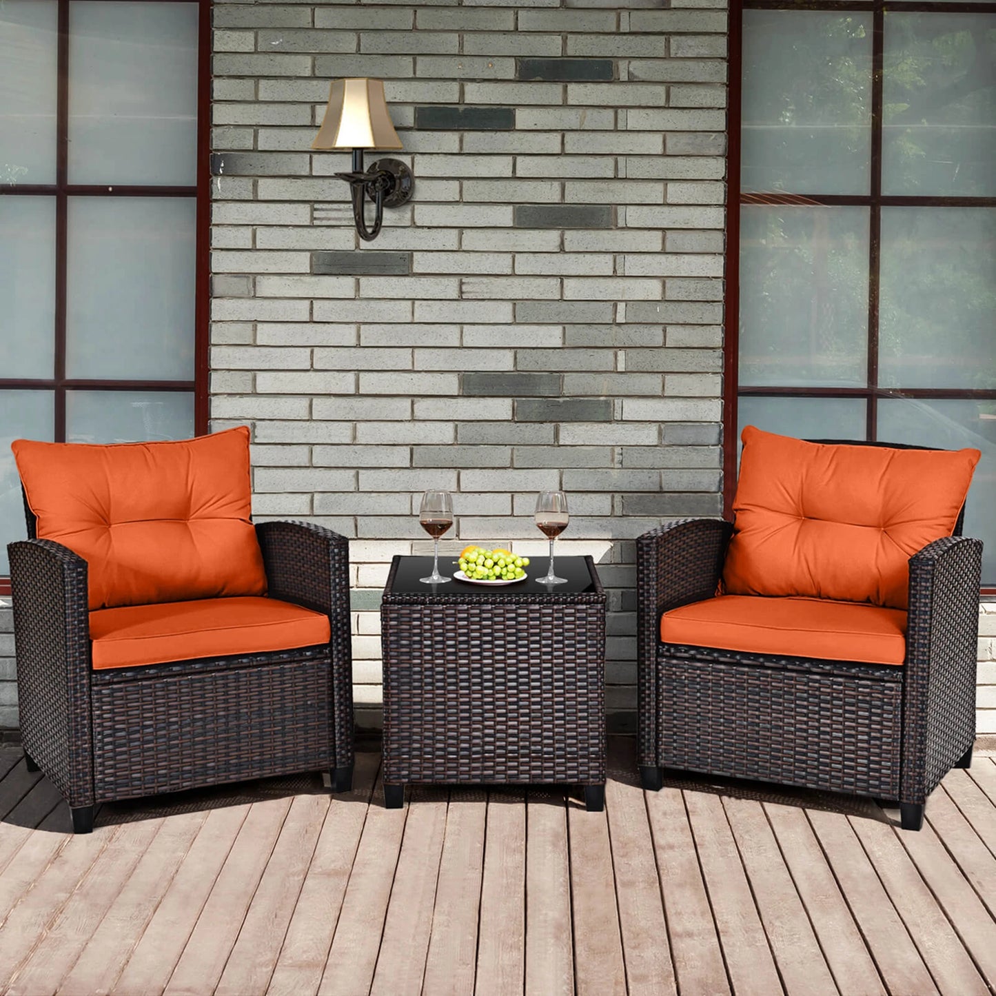 HOMASIS 3-Piece Outdoor Patio Rattan Furniture Set With Cushions
