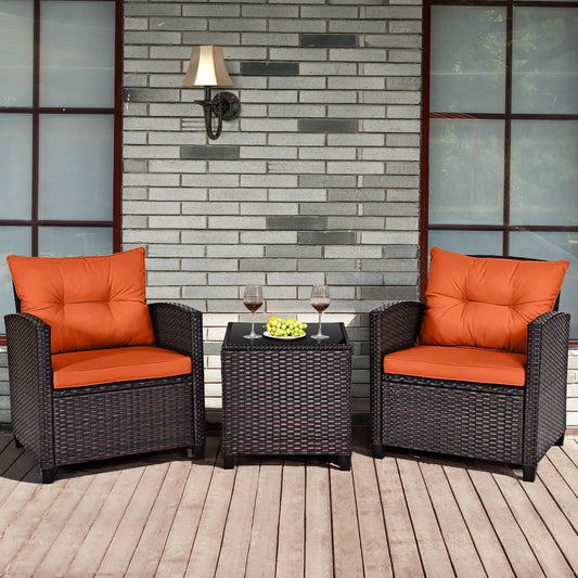 HOMASIS 3-Piece Outdoor Patio Rattan Furniture Set With Cushions