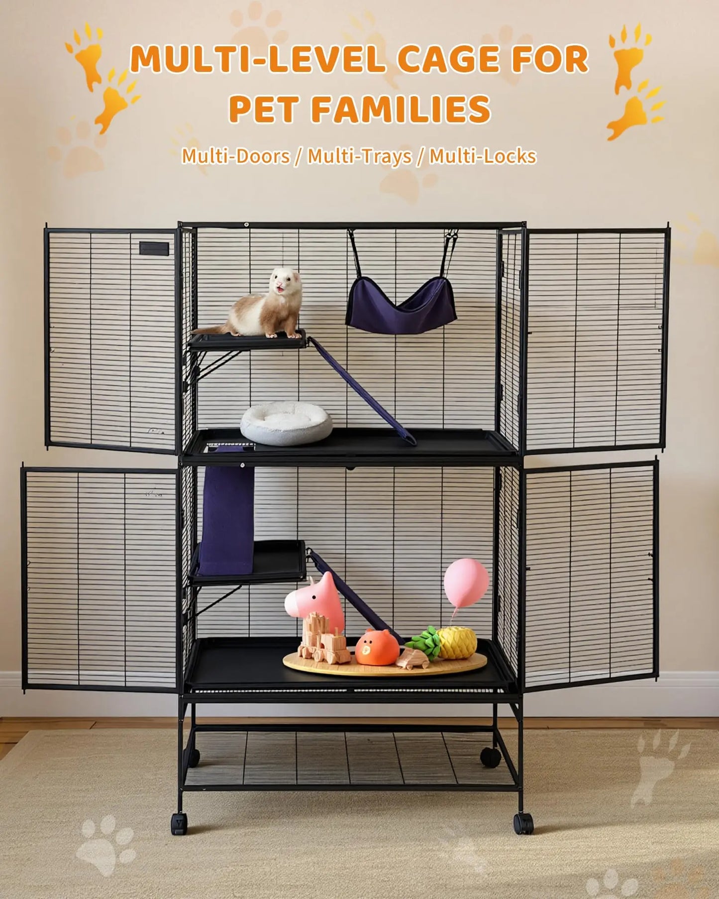 HiMISSCN Heavy Duty Small Animal Cage For Ferrets Chinchillas Lockable Wheels