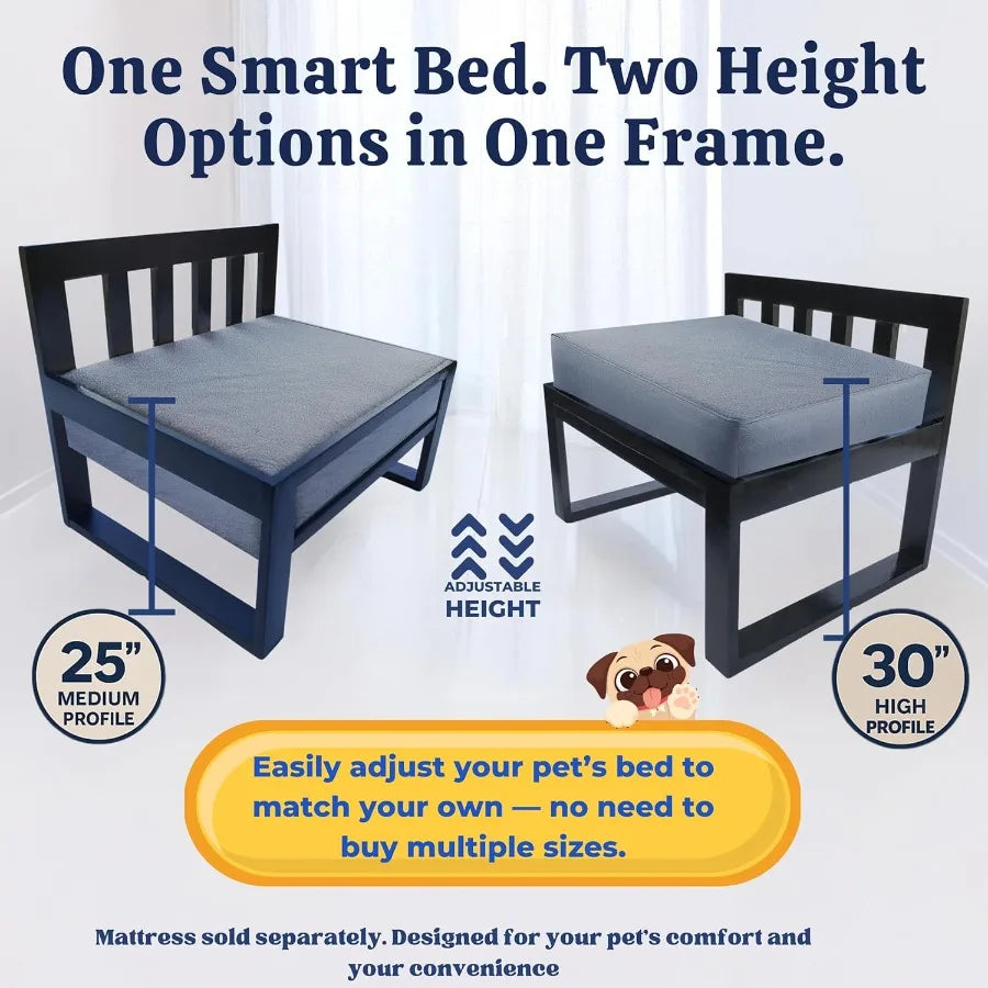 Raised Bunk Design Wooden Dog Bed Frame with Adjustable Legs