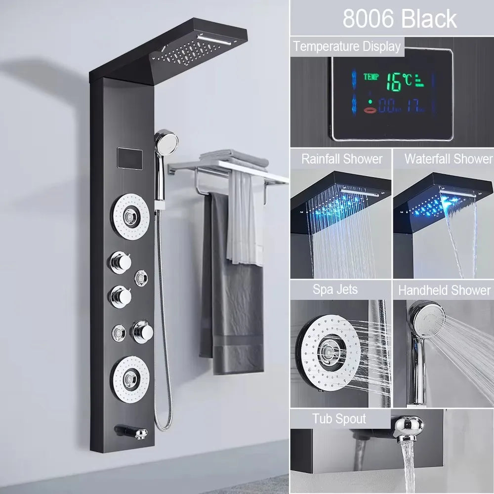 Shower Panel With LED Rainfall Waterfall Shower Head
