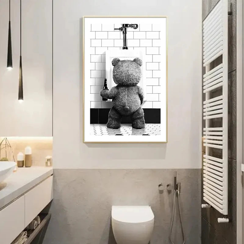 Cute Bear Canvas Print Unframed Modern Bathroom Decor