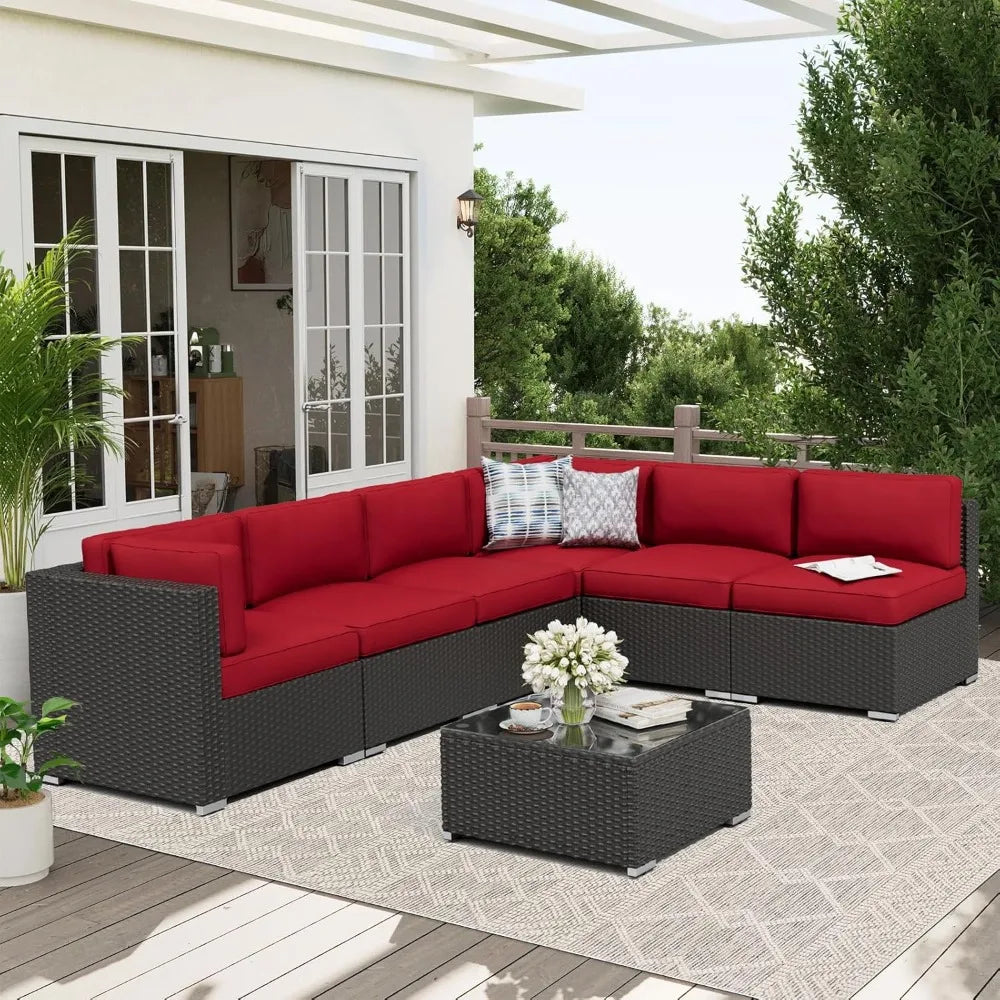 Outdoor Rattan Wicker Patio Sofa Set With Glass Top Table