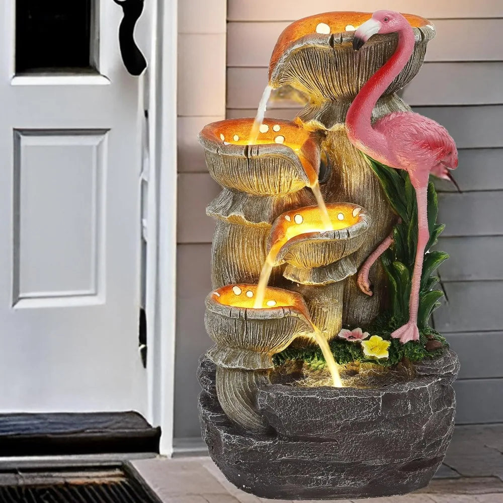 USSerenaY 5 Tier Flamingo Cascading Waterfall Fountain