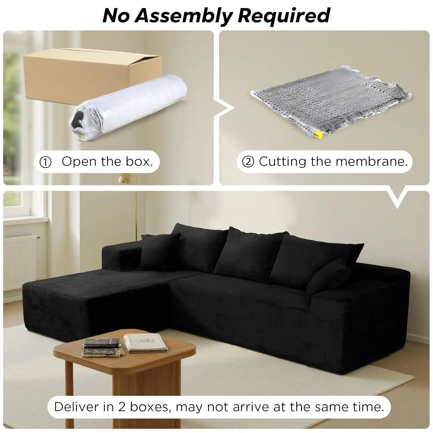 L Shape Sectional Sofa With Chaise Deep Seat Modular Box Living Room