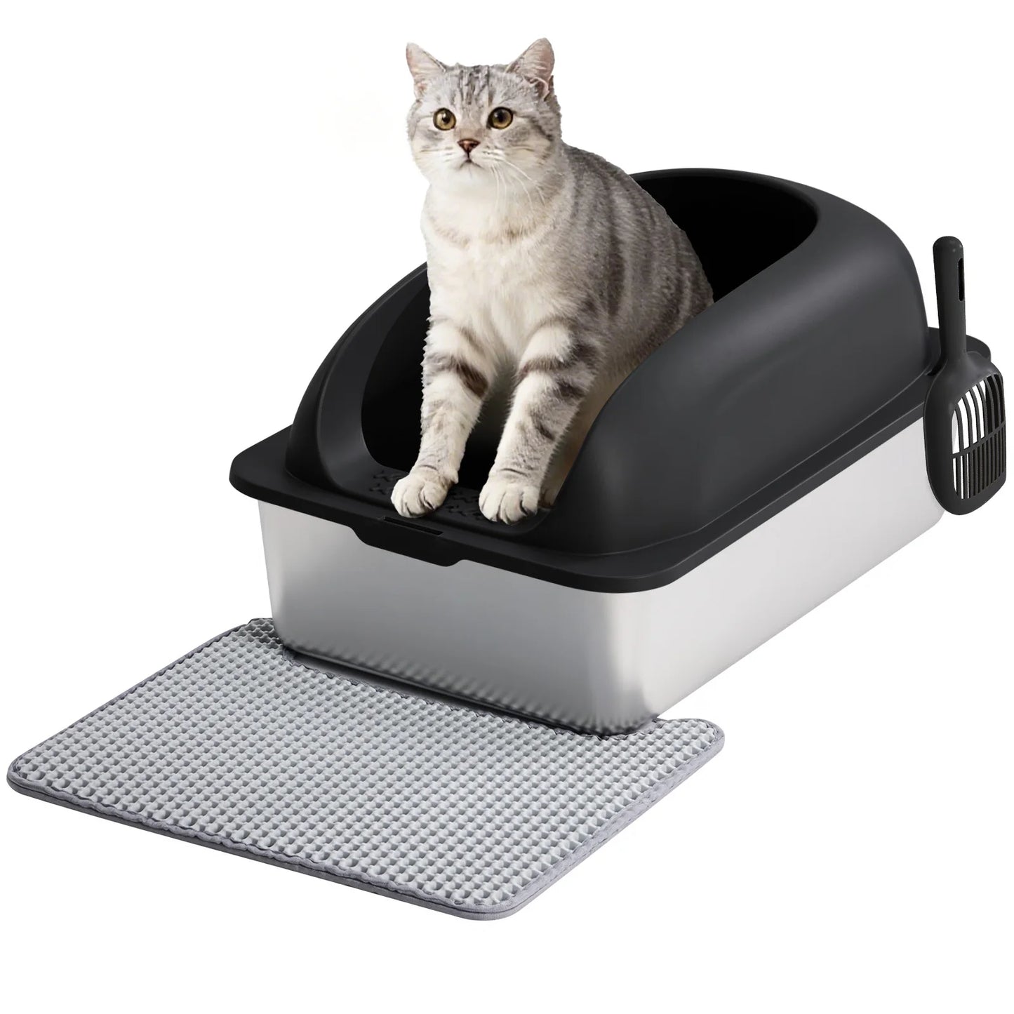 XL Stainless Steel High-Sided Cat Litter Box