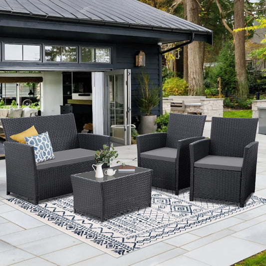 SEOGWISAM Outdoor 4 Piece Rattan Sectional Sofa Set