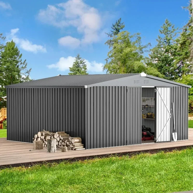 Outdoor Metal Storage Shed With Lockable Doors Durable Steel Construction