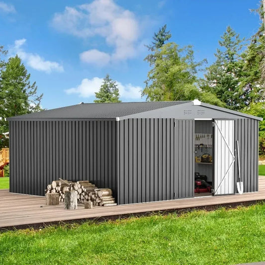 Outdoor Metal Storage Shed With Lockable Doors Durable Steel Construction