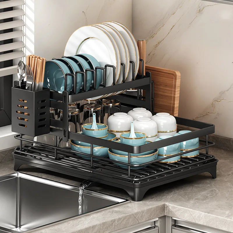 2-tier Adjustable Stainless Steel Dish Drying Rack