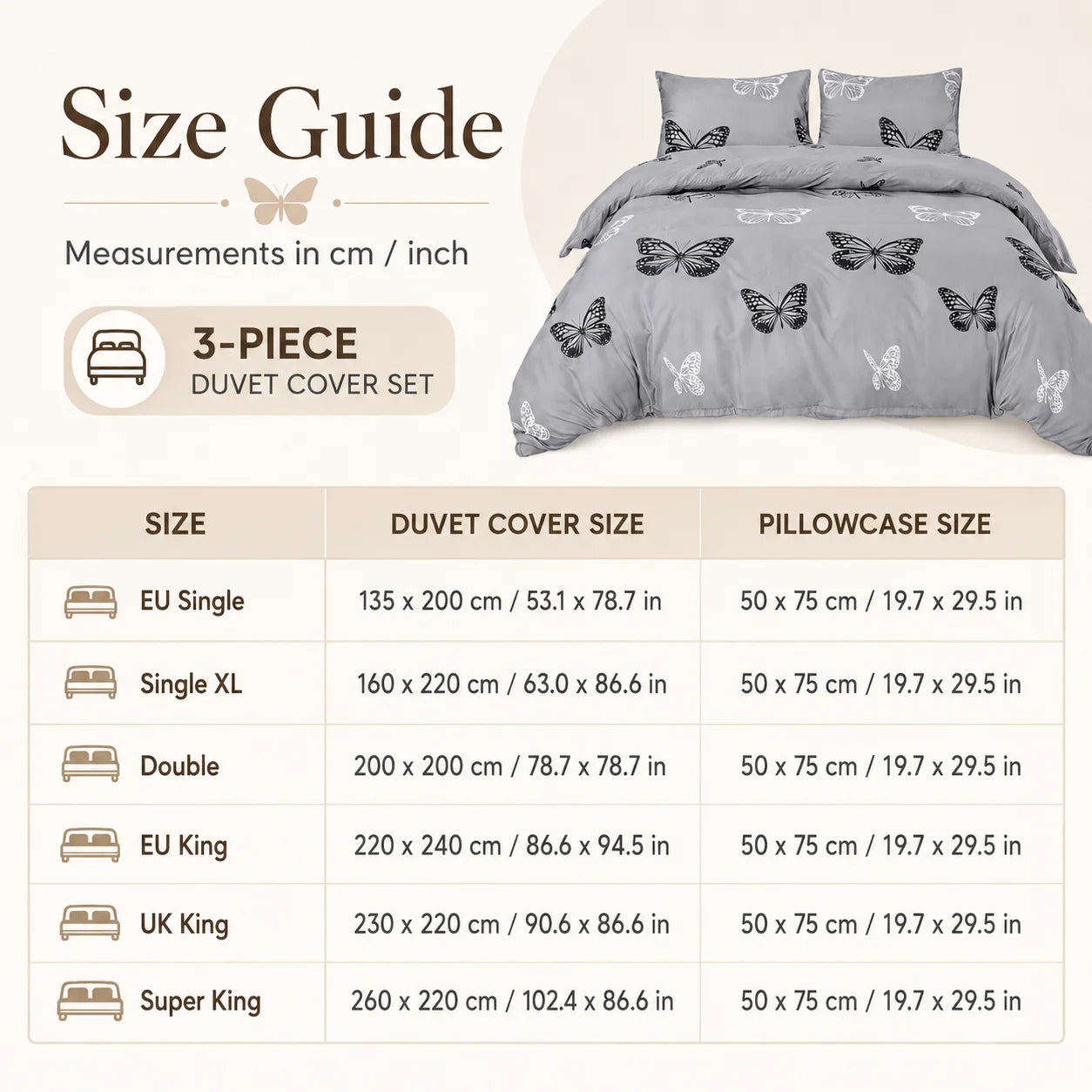Three Piece Butterfly Duvet Cover Set With Pillowcases