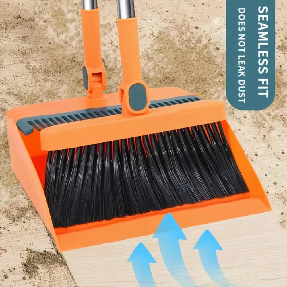 AEHOME Long Handle Broom And Dustpan Set With Comb Teeth