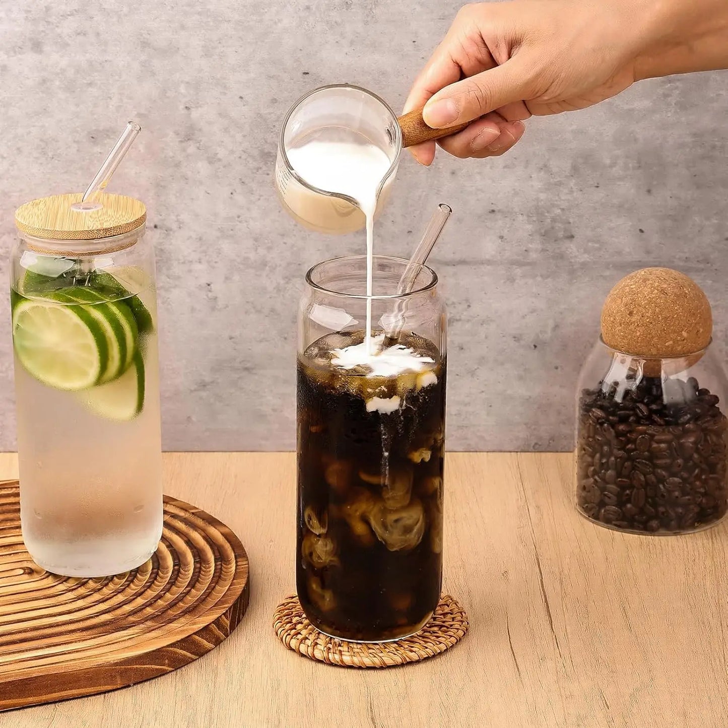 4-Piece Drinking Glasses With Bamboo Lids And Glass Straws