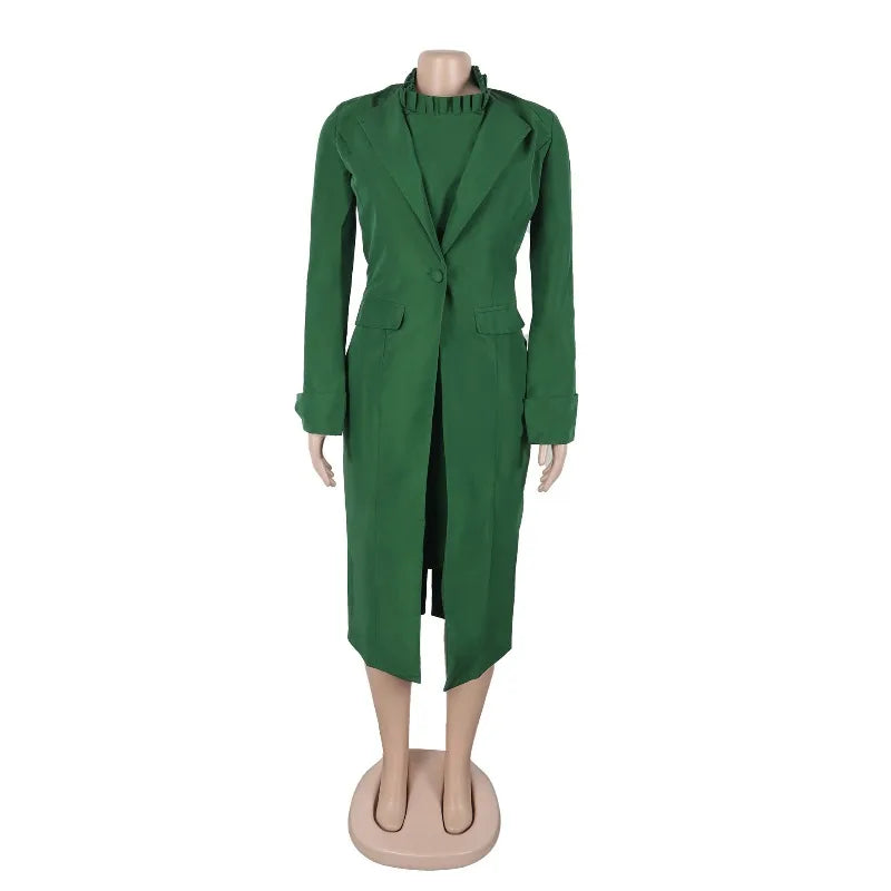 Full Sleeve Long Blazer Coat+ Long Dress Suit Two 2 Piece Set