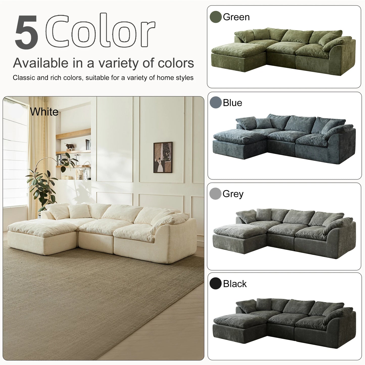 Chenille L Shaped Sofa With Ottoman Modern Living Room